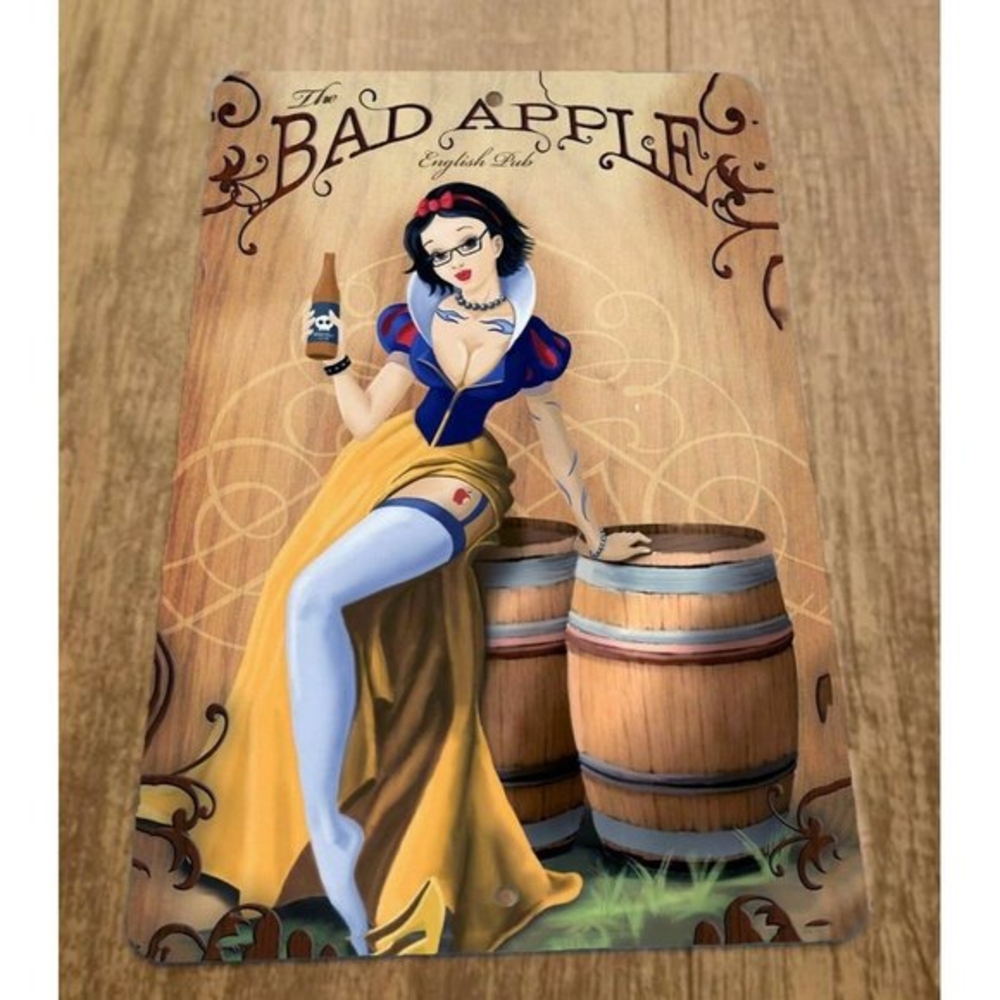 Bad Apple English Pub Snow White 8x12 Metal Wall Alcohol Bar Sign